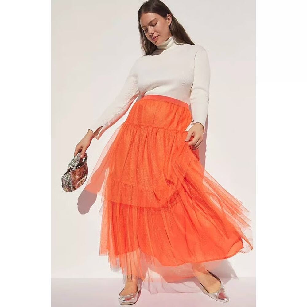 Anthropologie Evelyn Tulle Tiered Midi Maxi Skirt